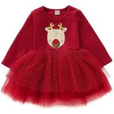 Xmas barn bebis flicka jultävling höst långärmad härlig tutu spetsklänning prinsess kläder set - 80
