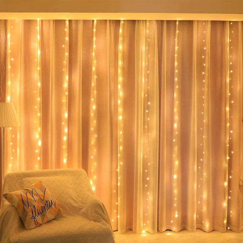 3/6M USB LED Curtain 8Modes Remote Control String Lights Holiday Wedding Fairy Garland Lights For Bedroom Living Room Decor - Warm White / 3x2M