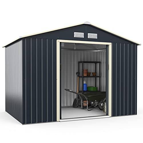 COSTWAY Redskapsbod i metall, 277 x 191 x 202 cm, låsbart verktygsskjul med 4 ventilationsspringor och skjutdörr, trädgårdsbod för gräsklippare och cyklar, metallskjul för utomhusbruk