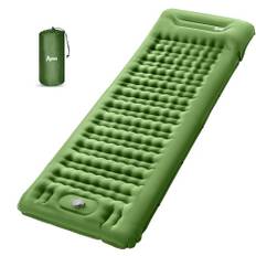 Agoer Campingsovkuddar, extra tjocka 13 cm självuppblåsande campingdyna med fotpump, inbyggda kuddar, ultralätt sovmatta för singel, tjock camping luftmadrass för vandring, picknick (armégrön)