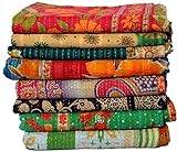 Indisk vintage kantha-täcke handgjort överkast vändbart överkast bomullstyg BOHEMIAN täcke (2)