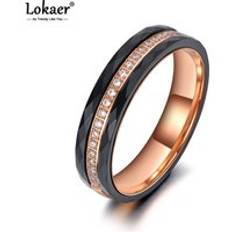 Lokaer trendiga titan rostfritt stål svart snitt keramiska ring smycken rosa guld mosaik cz kristall vigselringar för kvinnor r19141 - 8