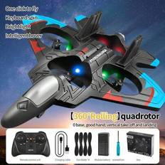 RC-flygplan 2,4 GHz radiostyrt, jaktflygplan i jetstil, med höjdhållning, LED-lampor, lätt att flyga, utomhusflygleksak för nybörjare - flerfärgad - Blå (3 batterier,1 batteri,Med 2 batterier)