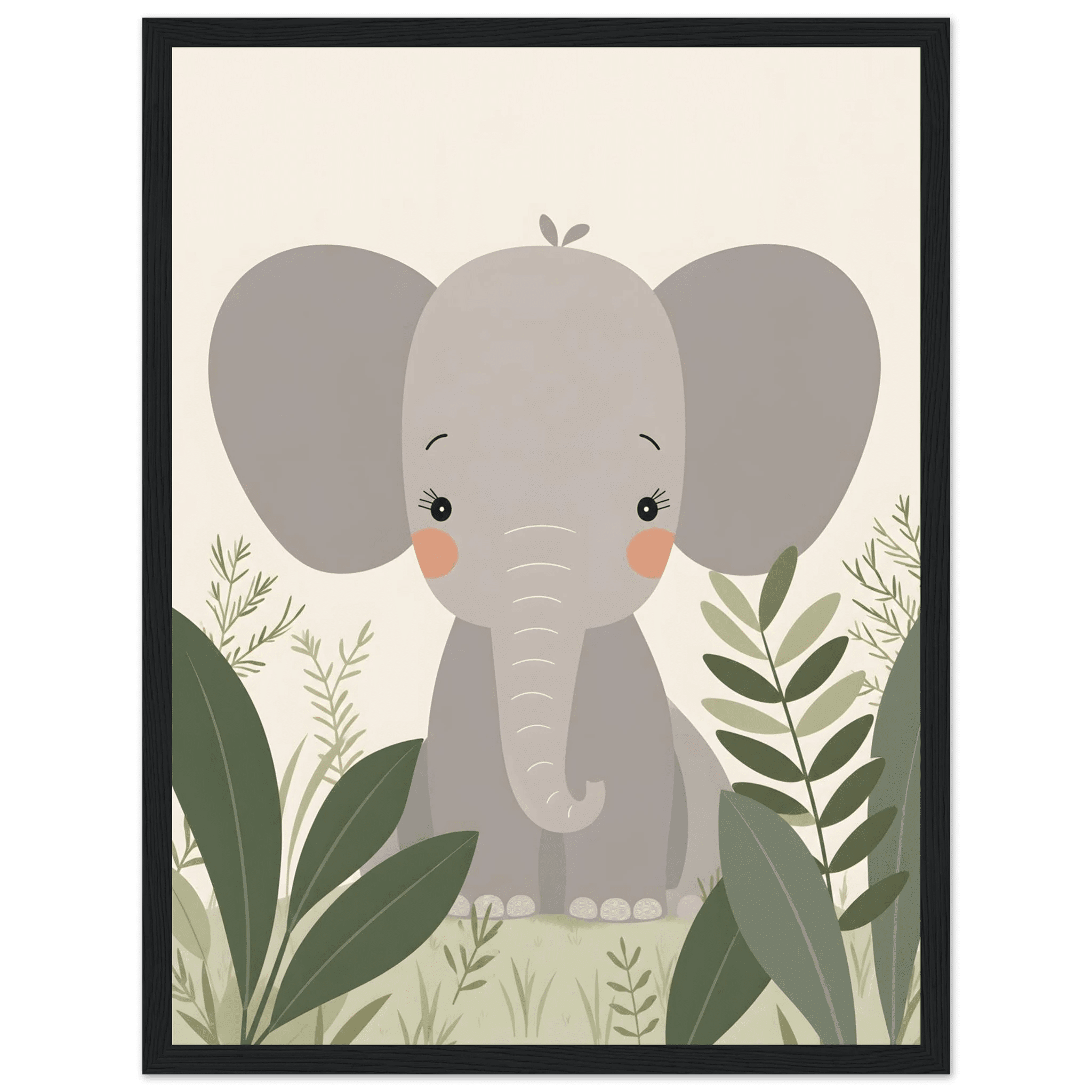 Elefant i djungeln poster-30x40 cm / 12x16″ / Med ram / Svart