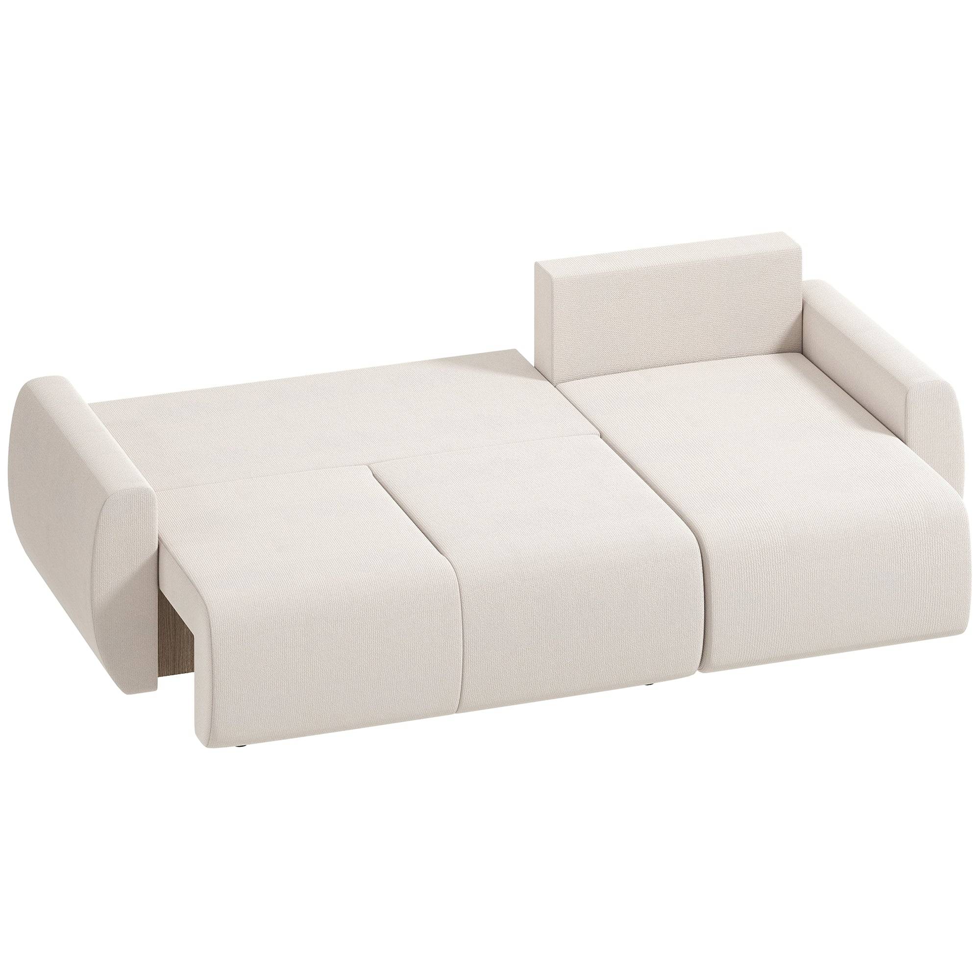 Sovesofa med vendbar chaiselong, L-formet 3-personers sofa med velourbetræk, cremehvid