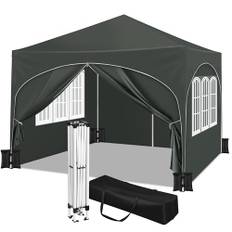 WOLTU Trädgårdspaviljong vikbar pergola lusthus med tak utomhus tält i oxfordtyg, med sidoväggar, camping och strand, 4 st tomma sandpåsar för tält, grå