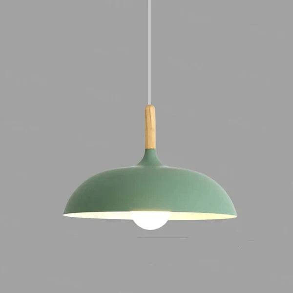 ScandiLuxe Taklampa - Skandinavisk Ek Trädesign - Grön / Varm vit / dia35cm X h23cm