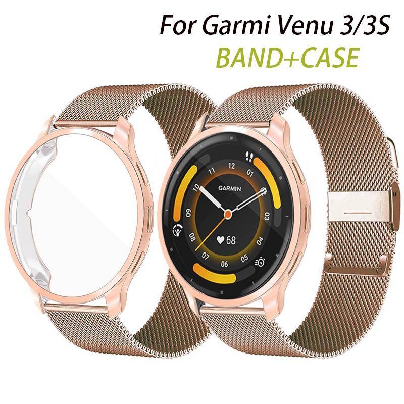 Metallrem för Garmin Venu 3 3S 2S Smart Watch Armband+fodral för Garmin Vivoactive 4 4s Armband för Garmin Venu 2 Plus Cover gyllene