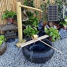 Bambu solvattenfontän, zen trädgårdsdekor med pump och soldriven, japansk gungande bambu solfontän, för gör-det-själv inomhus/utomhus oas, kreativitet