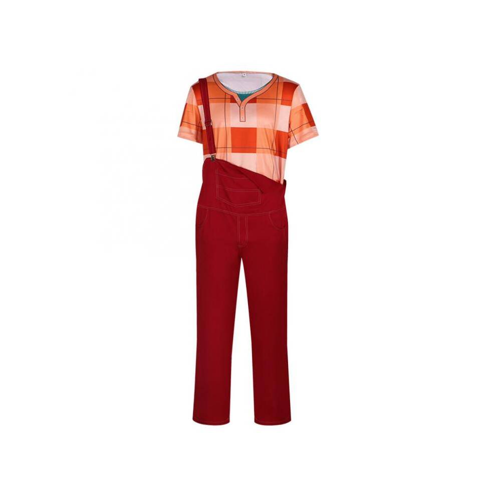 (Ralph cosplay costume, S) Wreck-It Ralph Cosplay Costume Overalls Set Halloween Stage Performance Outfit Men's Polyester Role Play Costume