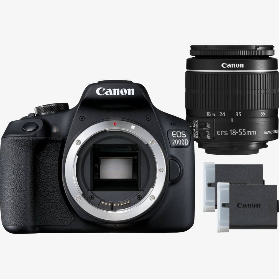 Canon EOS 2000D-kamera + 18-55 IS II-objektiv + LP-E10-batteri