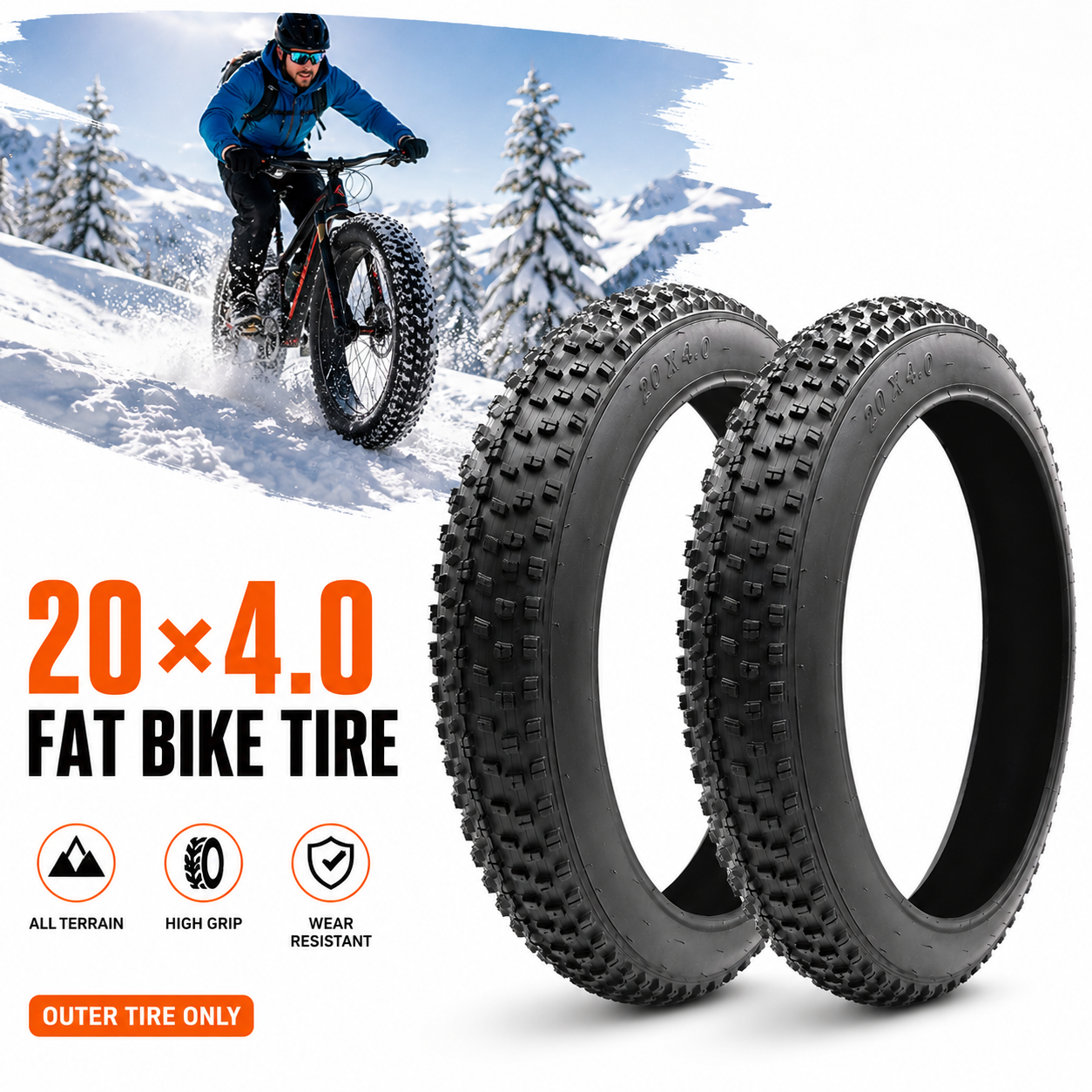 20x4.0 Fat Electric Bike Outer Tire 20 Inch Snow Beach Bicycle Tyre Fit BBSHD E-bike Replacement Bike Cycling Accessories
