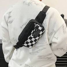 Enkelt canvastyg Svart & Vit Rutigt Casual Sports Messenger Bag för män, mångsidig & minimalistisk design Telefonväska och myntväska - Svart och Vitt (En-Storlek)