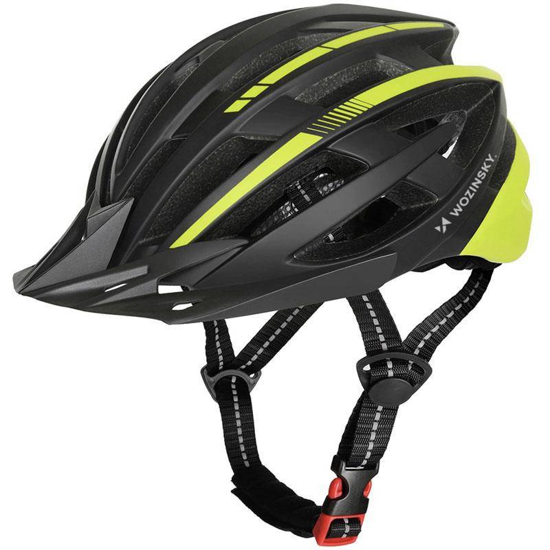 Wozinsky MTB Cykelhjelm med Aftagelig Skærm og USB Baglygte - Størrelse M, 54-57cm - Sort/Gul