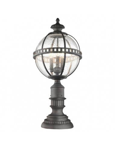 HALLERON Udendørs sokkellampe i aluminium og glas H69,6 cm 3 x E14 - Antik bronze/Klar med dråbeeffekt