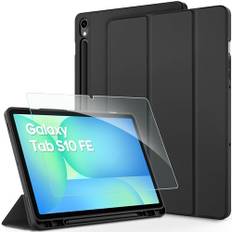 Hülle Kompatibel mit Samsung Galaxy Tab S9 FE/ S9 2023 11 Zoll mit Schutzfolie, Ultra Dünn mit Standfunktion Slim PU Leder Passt für SM-X710/SM-X716B/SM-X718U/ SM-X510/ SM-X516B, Schwarz