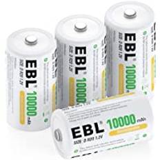 EBL Mono D Akku 10000mAh laddningsbara Ni-MH laddningsbara batterier 4 stycken