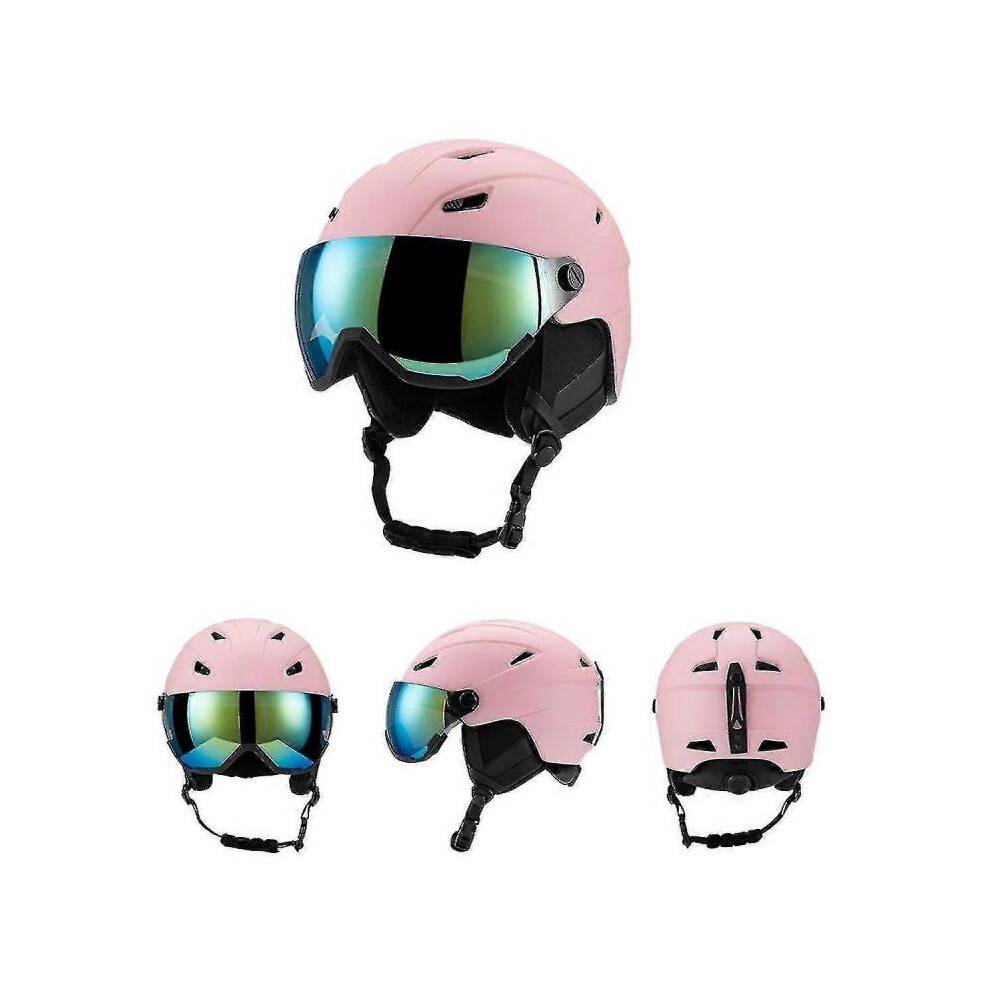 (PINK, L) Ski Helmet With Ski Goggles, Snowboard Helmet And 2-in-1 Visor Goggles Set