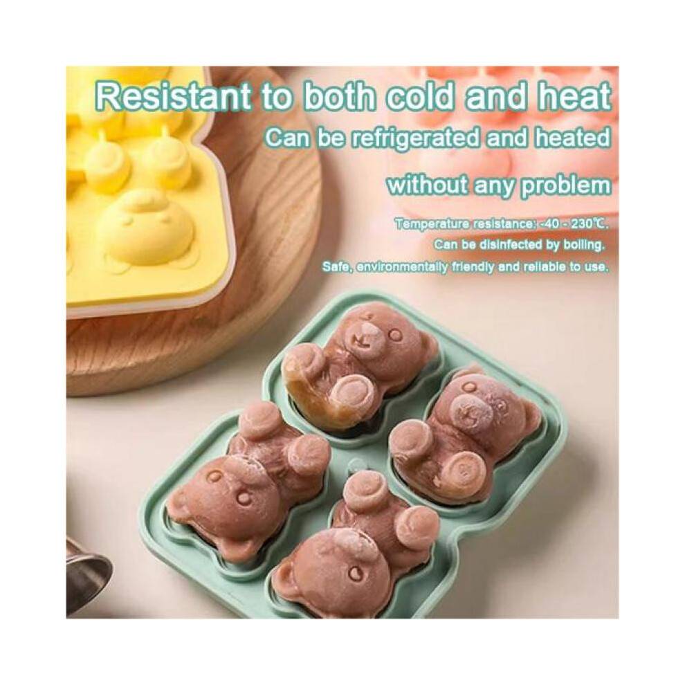 (Green) Silicone Ice Tray Cute Bear Shape Ice Mold Easy Release Ice Cube Maker for Coffee Milk Tea Juice Chocolate Jelly Soap Mold for Party Family