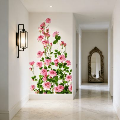 1 st 30x60 cm väggdekor med rosa rosranka, självhäftande vattentät kakeldekor för kök, sovrum, vardagsrum väggdekor - Multifärgad (En-Storlek)