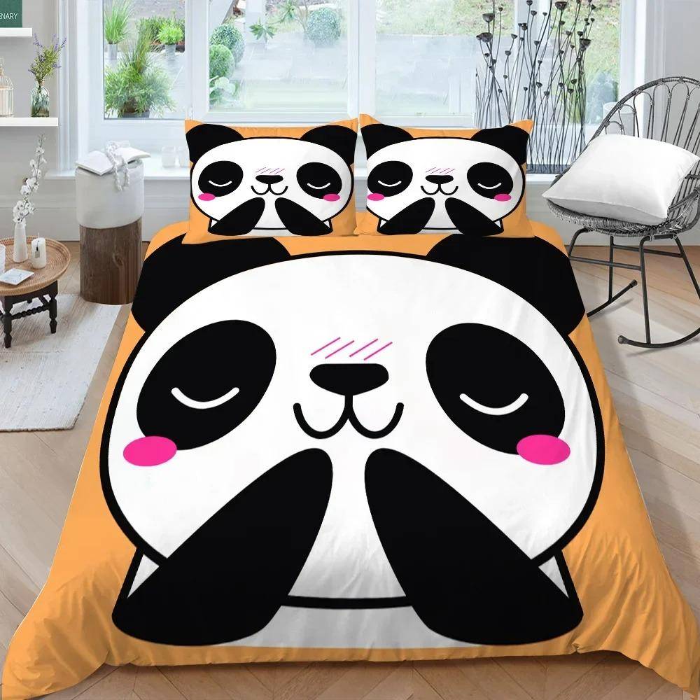 Panda Sängkläder Set för Barn Pojkar Flickor Söt Tecknad Jättepanda Påslakanset KingQueen Storlek Gul Mjuk Polyester Täcke 70x133cm 2pcs