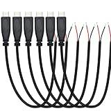RUNCCI-YUN 6-pack 25 cm 22AWG USB typ C-kontakt pigtail strömkabel, 5 V 3A USB-C-kontakt till 2-polig öppen ände USB typ C pigtail förlängningskabel för LED-lampor