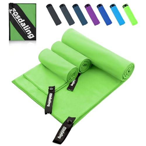 Fosdaling Mikrofaser Handtuch 3er Set - Groß 200 * 100cm & 2 Klein 80×40cm, Schnelltrocknend Microfaser Sporthandtuch, für Reisehandtuch, Badetuch, Fitness & Sport Handtücher und Strandtuch (Grün)