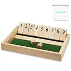 Shut The Box Klassisk Träbrädspel, Tärningsspel Resa Leksak Brädspel Tärningar med Förvaringsväska Lämplig för Logik Matematik Träning Barnpresent