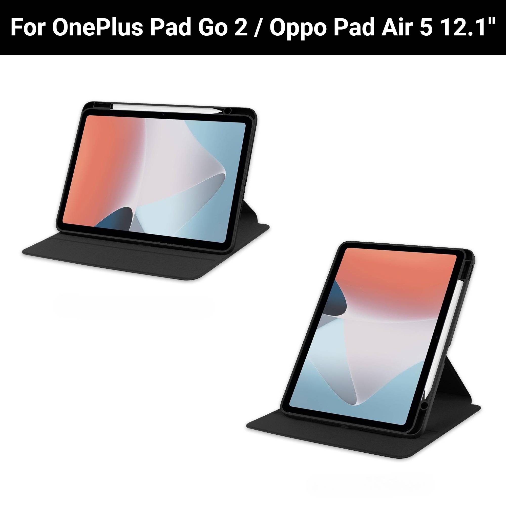 Pencil Holder Cover For OnePlus Pad Go 2 / Oppo Pad Air 5 12.1 " Tablet Case 360 Rotating Flip Stand Funda with Acrylic Back