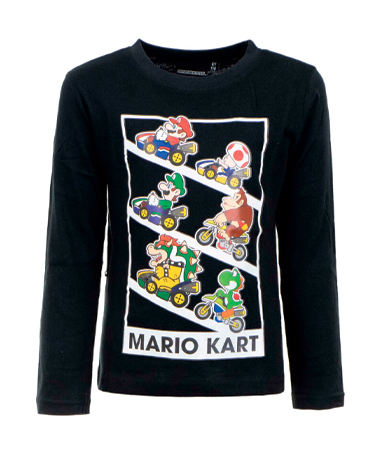 Super Mario Sort t-shirt - Mario Kart (3-8 år) 3 år (98 cm).