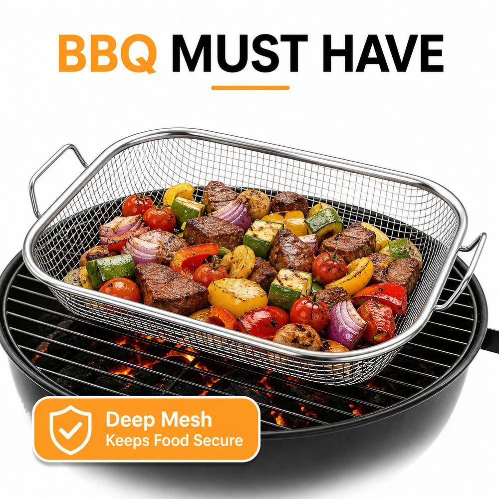 Finmaskig Grillkorg Rektangulär Form Grillbricka Rostning av Kött och Grönsaker