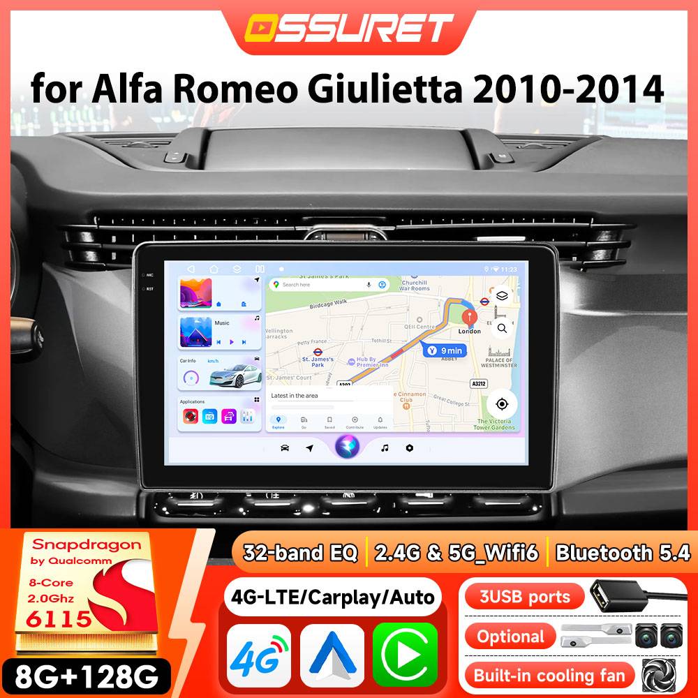 OSSURET Android Car Multimedia Player Stereo for Alfa Romeo Giulietta 2010-2014 Android Auto Wireless Carplay DSP 6115 GPS Navi