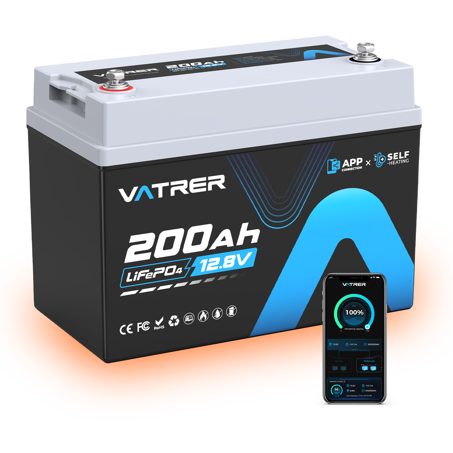 Vatrer 12V 200Ah Bluetooth LiFePO4 Self-Heated Lithium Battery 200A BMS CA - 10 PACK(CAD$661.99/Each)