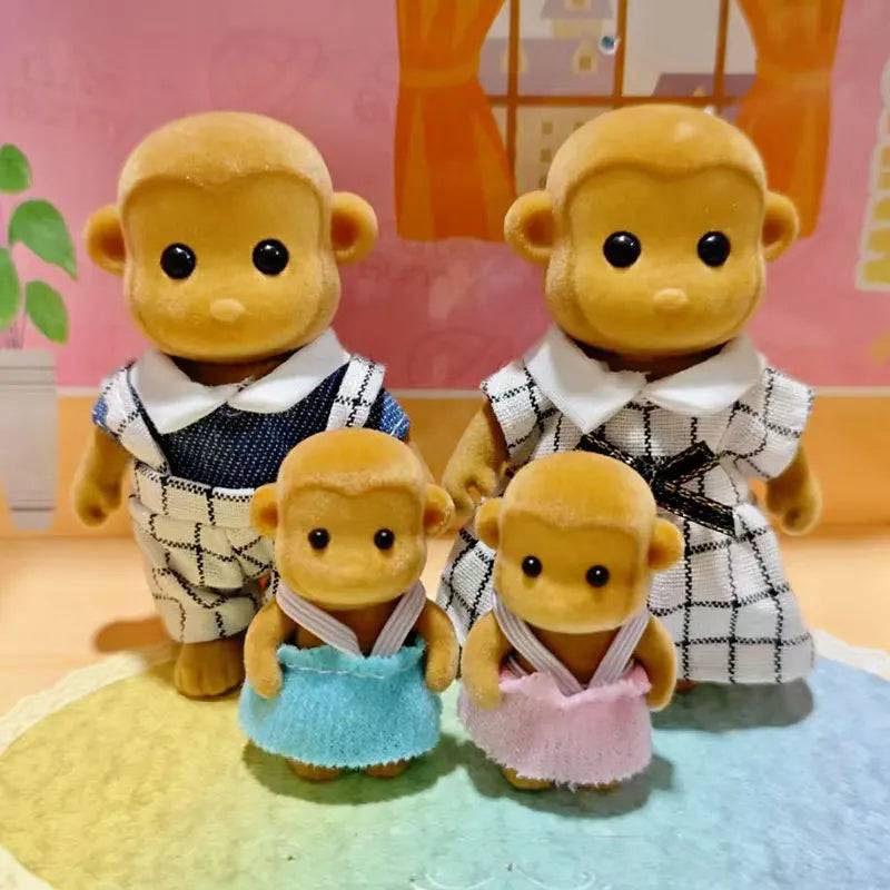 Forest Family Reindeer Rabbit Panda Animal Simulation Dollhouse Furniture Toy Set - Monkey Family