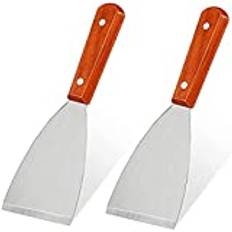 2PCS rostfritt stål blad fasad kant grill skrapa trähandtag, används för livsmedelsservice, bakning, svart sten grill skrapa rengöring, grill tillbehör 21 * 10cm