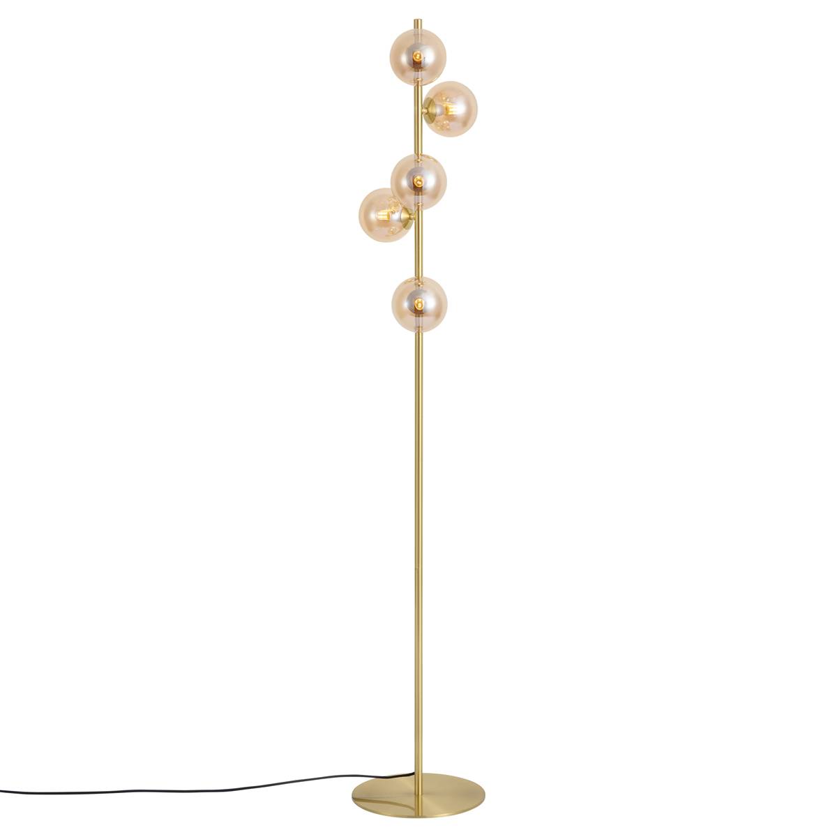Art Deco vloerlamp messing met amber glas 5-lichts - Ryan