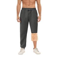 PASUDA Joggingbyxor herr bomull fleece fodrade sportbyxor termo sherpa sweatbyxa långa byxor vinter varma fritidsbyxor med dragsko, dragkedjefickor, Mörkgrå, L