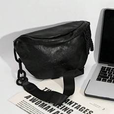 Fashion Soft Leather Waist Bag Ladies Fanny Pack Chain Shoulder Belt Purse Bags Fashion Designer Crossbody Chest Bags Waist Packs Music Fest Y2KFest B - Black - one-size