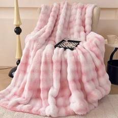 1pc Tie-Dyed Pink CozyÂRabbit Fur Plush Blanket Queen Twin King Size Luxury Fluffy Long Plush Blanket Bedding Throw Soft And Comfortable Couches Blan - Pink - 100*150,180*200,200*230,80*100,127*152,152*203