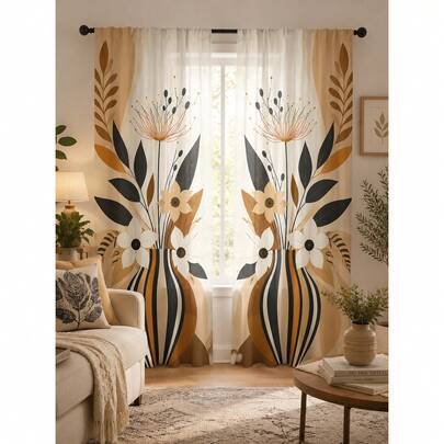 2 st bohemiska dekorativa gardiner med abstrakt blommönster, gardinstångsfäste, ingen borrning krävs, enkel installation och avtagbara, polyester, läm - Multifärgad (Multi-size)