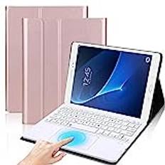 QYiiD TouchPad tangentbordsfodral för Galaxy Tab A 10.1 2016 (SM-T580/T585), PU-läderstativ skydd med magnetiskt avtagbart trådlöst Bluetooth-tangentbord för Galaxy Tab A 10,1 tum, roséguld