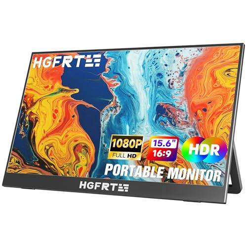 HGFRTEE Bärbar skärm 15,6 tum, 1 920 x 1080 FHD bärbar skärm IPS ultratunn med stativ, inbyggda högtalare, HDMI/Type-C/USB-C, USB-skärm för PC, bärbar dator, Xbox, PS 4/5, switch