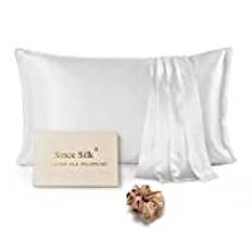 Since Silk Örngott 100% naturligt mullbärssilke 1 st, 22 båda sidor silkesmamma med utsökt presentförpackning, hår och hud fördelar med dold dragkedja (50 x 90 cm, kräm)
