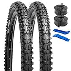 YunSCM 2-pack 24 tums cykeldäck 24 x 1,95 kappa 53–507 och 2-pack 24 tum slang ventil AV32 mm ventil kompatibel cykelcykel 24 x 1,90 24 x 1,95 24 x 2,0 28 tum däck slang (Y-P1001A)