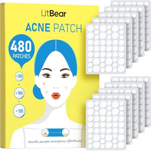 LitBear Pickel Patch im Großpack, 480 Stück 3 Größen Hydrokolloid Pimple Patches fürs Gesicht zur Abdeckung von Pickeln, Hautunreinheiten und Akne, geeignet für alle Hauttypen