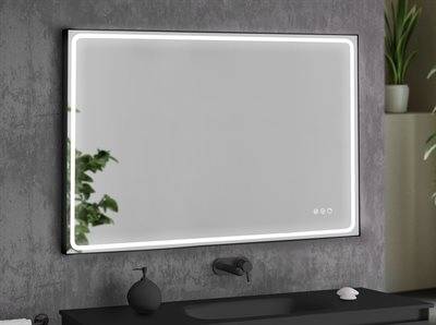 Mia-3 spejl med antidug, lysstyring & matsort ramme 120x80 cm