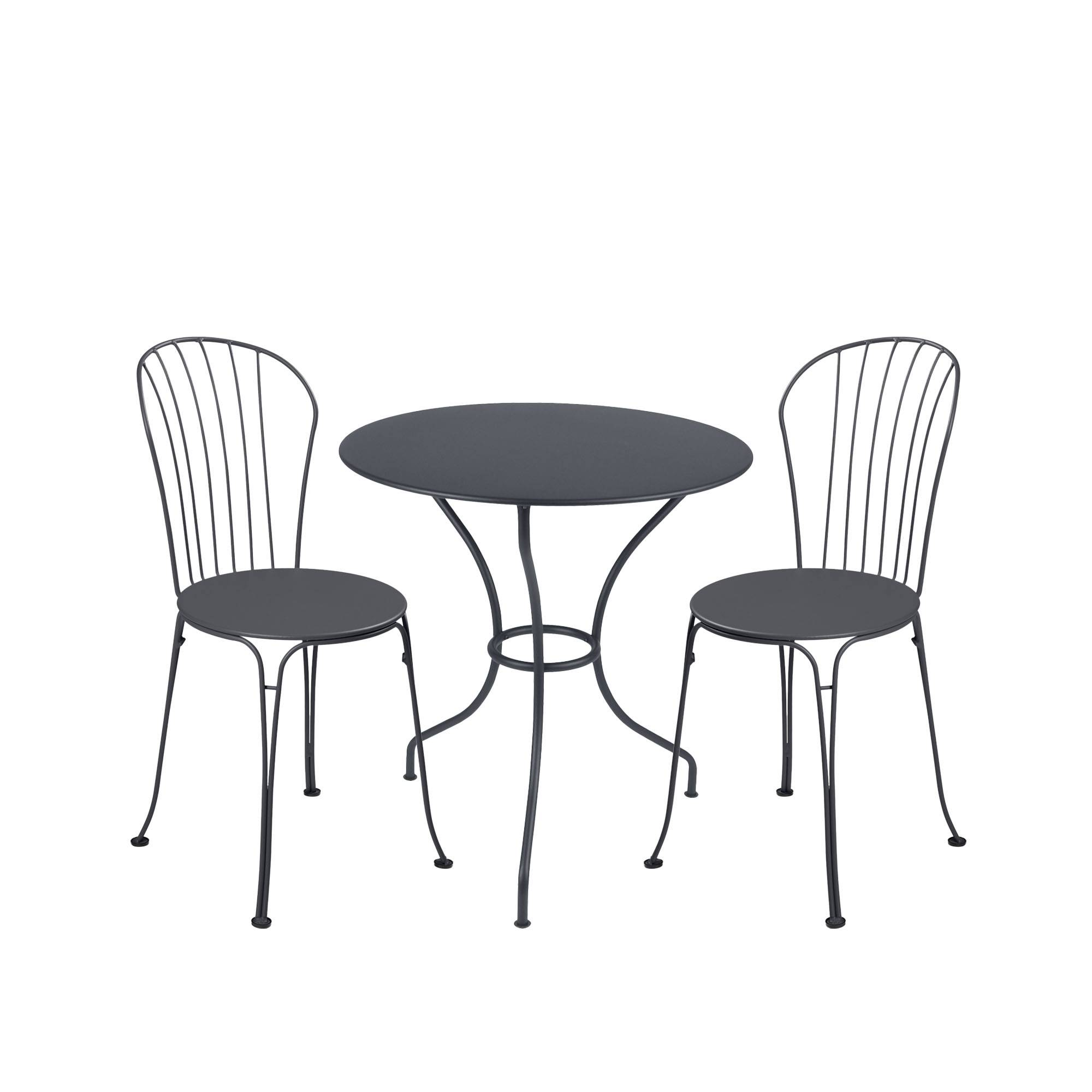 Fermob - Opéra+ spisesæt piedestalbord Ø67cm & 2 stole anthracite - Havemøbelsæt til spisning