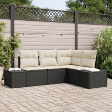 4 dele havesofa sæt med puder sort poly rattan