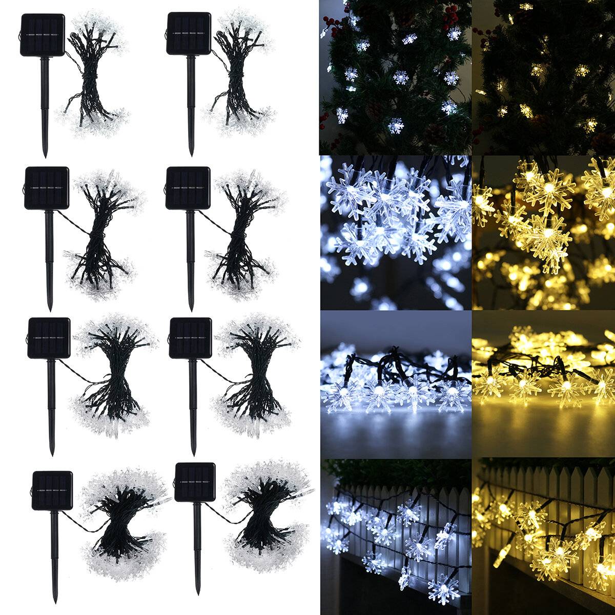 5/6,5/9,5/10M Solceller Drivna Snöflingor Strängfairy Ljus Xmas Trädgård Utomhusfest Dekorationslampa