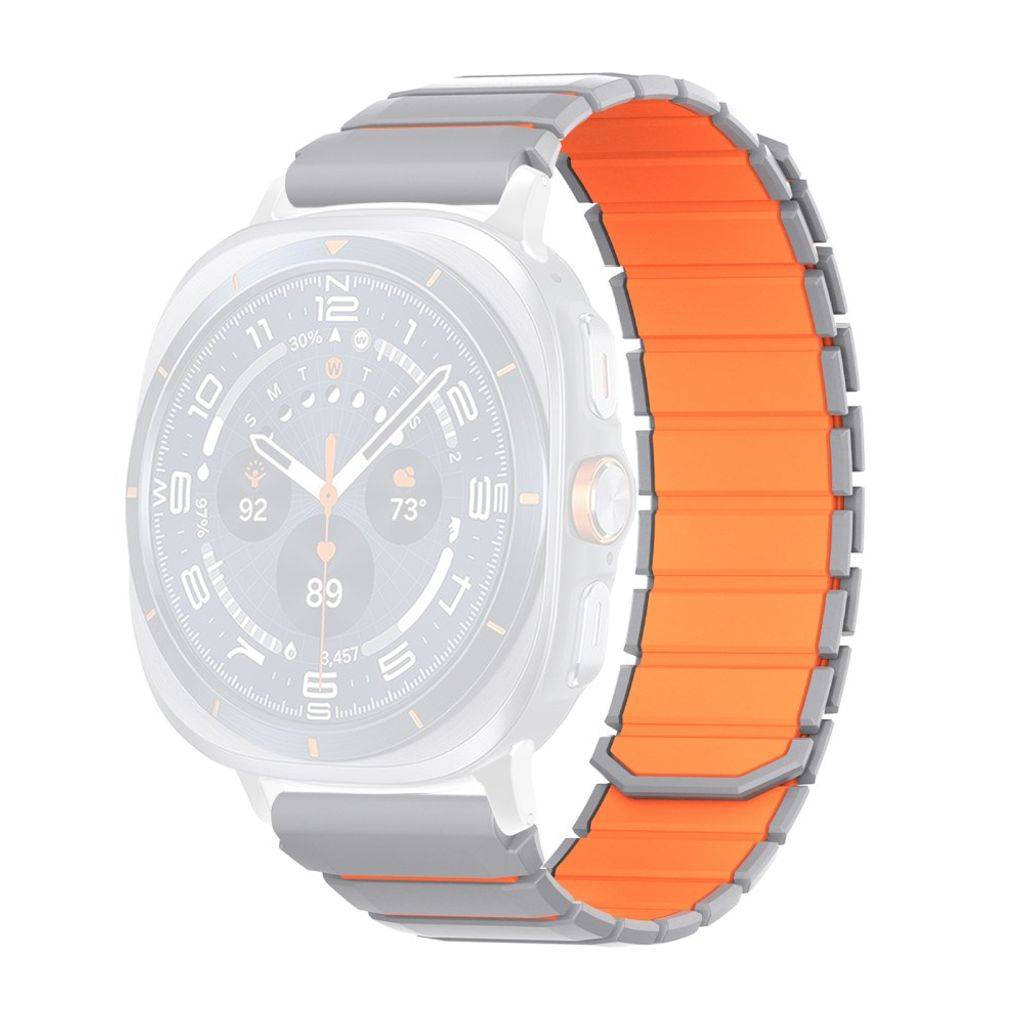 Samsung Galaxy Watch9/9 Classic/8/8 Classic Tofarvet magnetisk silikone urrem - Grå/Orange